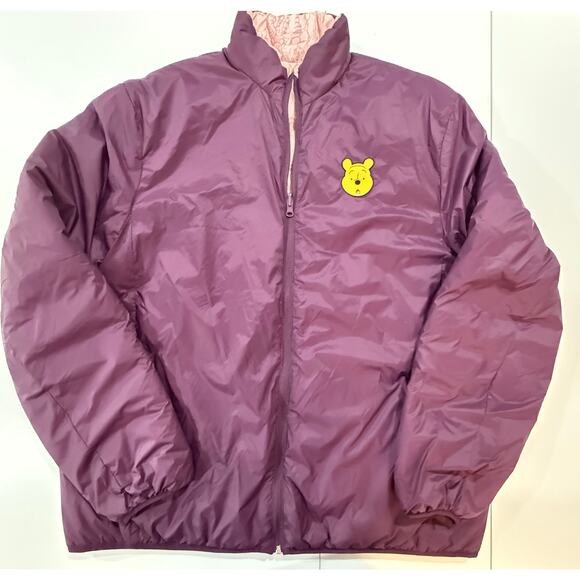 Disney Womens XL Winnie the Pooh Puffer Jacket Reversible Purple Pink  (113) - Picture 3 of 13